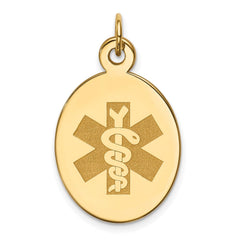 14k Yellow Gold Medical Alert Oval Pendant, 26x16mm - JewelryAffairs