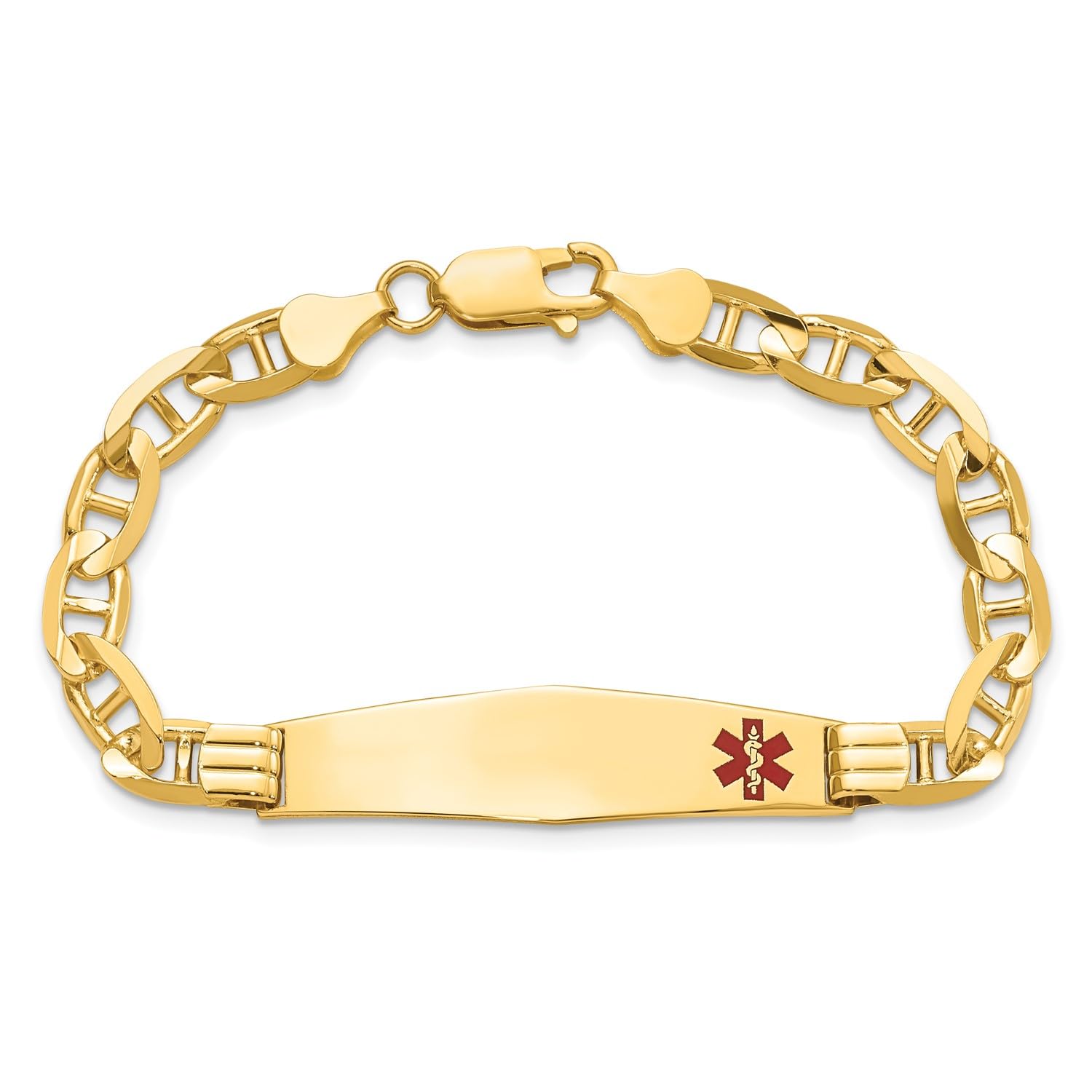 14K Yellow Gold Medical Alert Red Enamel Mariner Link ID Bracelet, 8 inches - JewelryAffairs