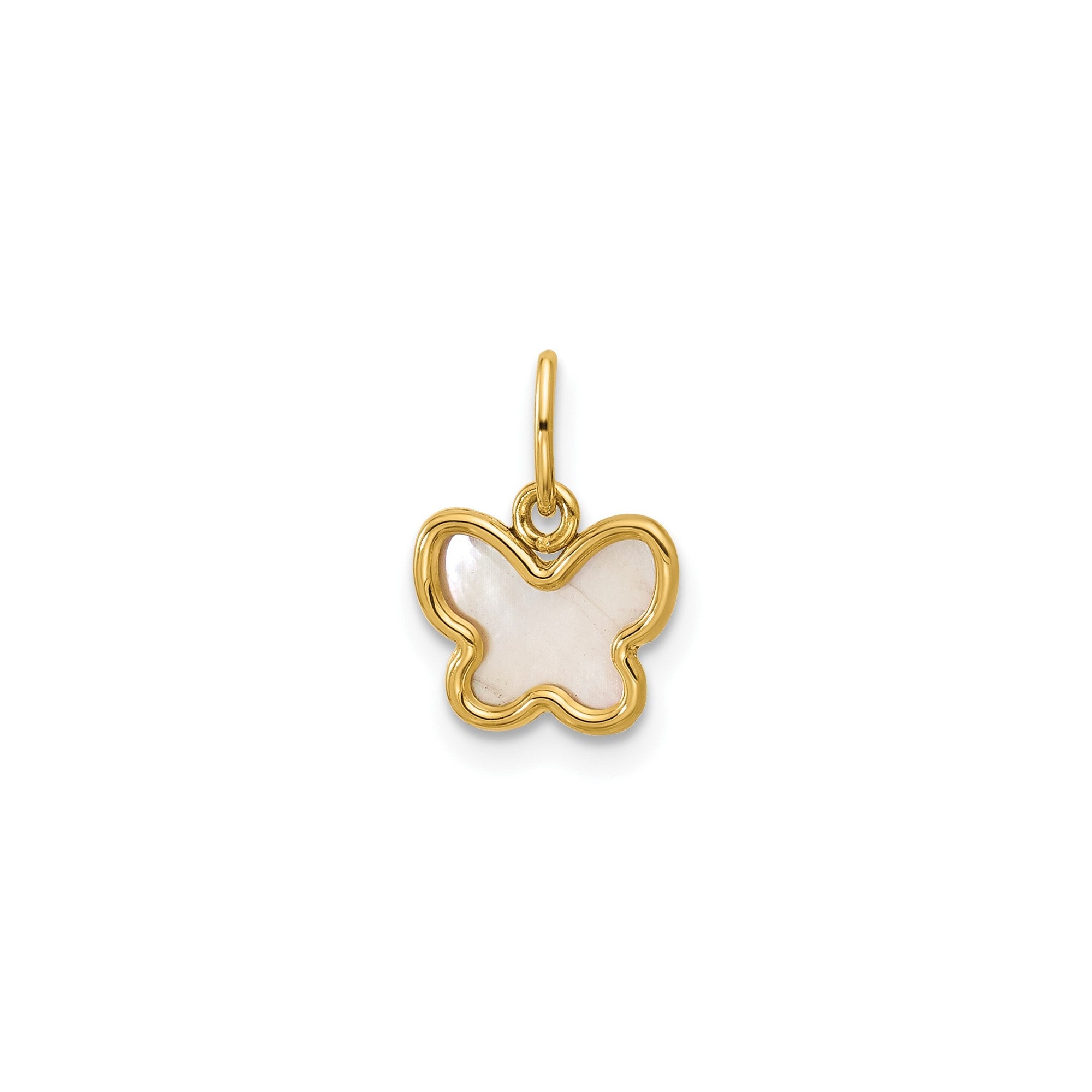 14K Yellow Gold Mother of Pearl Butterfly Pendant Charm, 13x9mm - JewelryAffairs