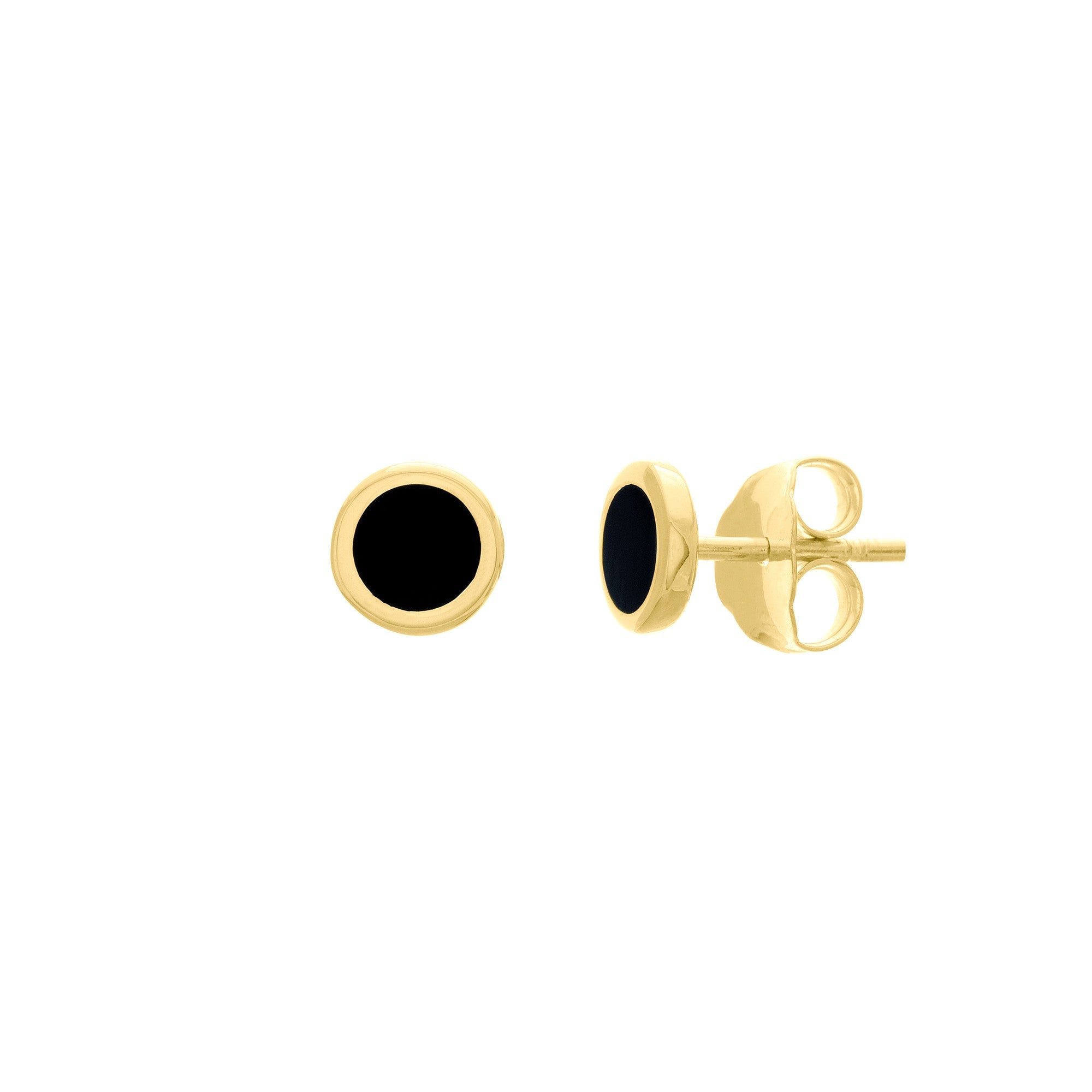 14k Yellow Gold Onyx Enamel Circle Stud Earrings, 5mm - JewelryAffairs
