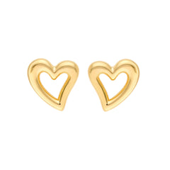 14K Yellow Gold Open Heart Stud Earrings, 6mm - JewelryAffairs