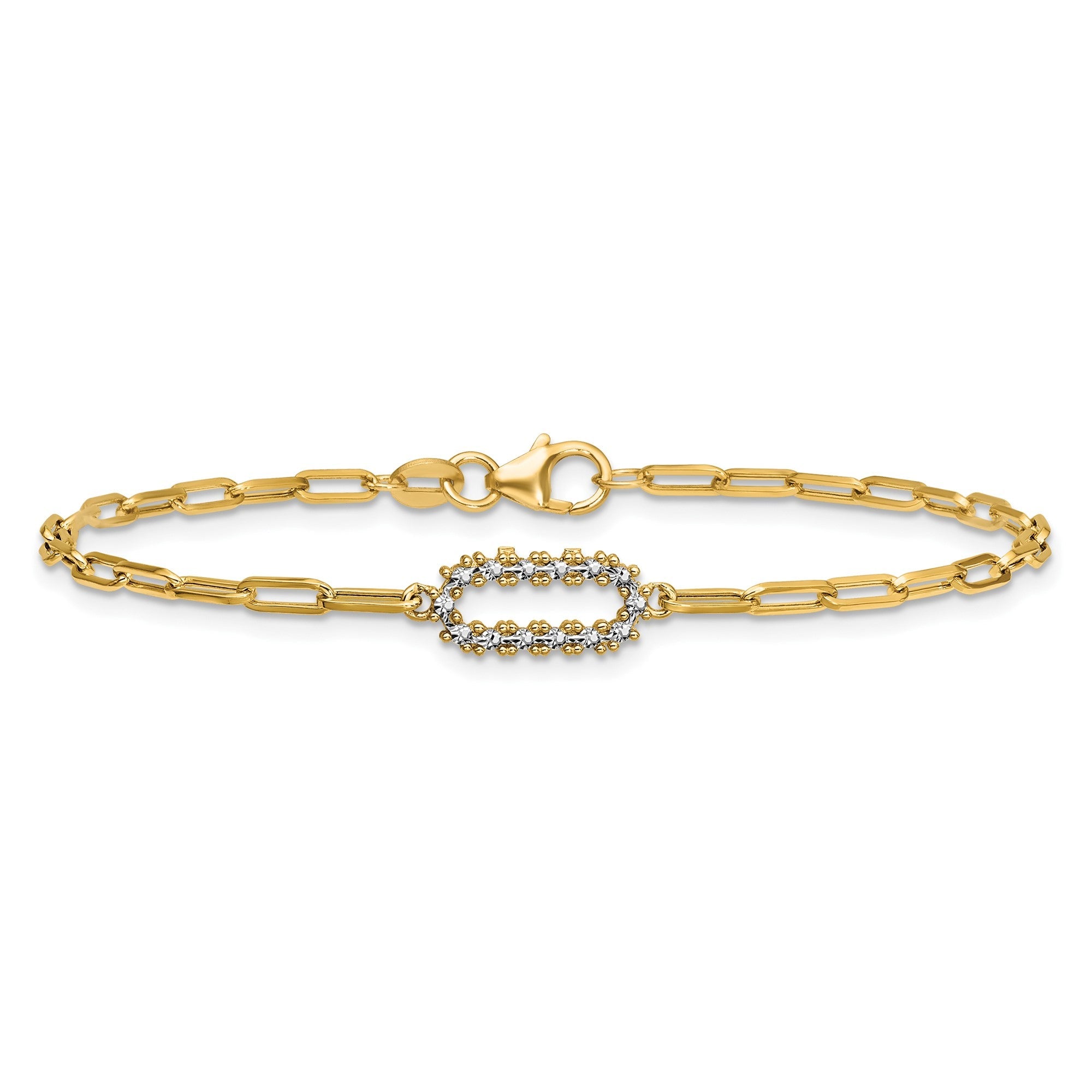 3. Stunning 14K Yellow Gold Paperclip Bracelet with Diamond Cut Design, 7 Inch Length