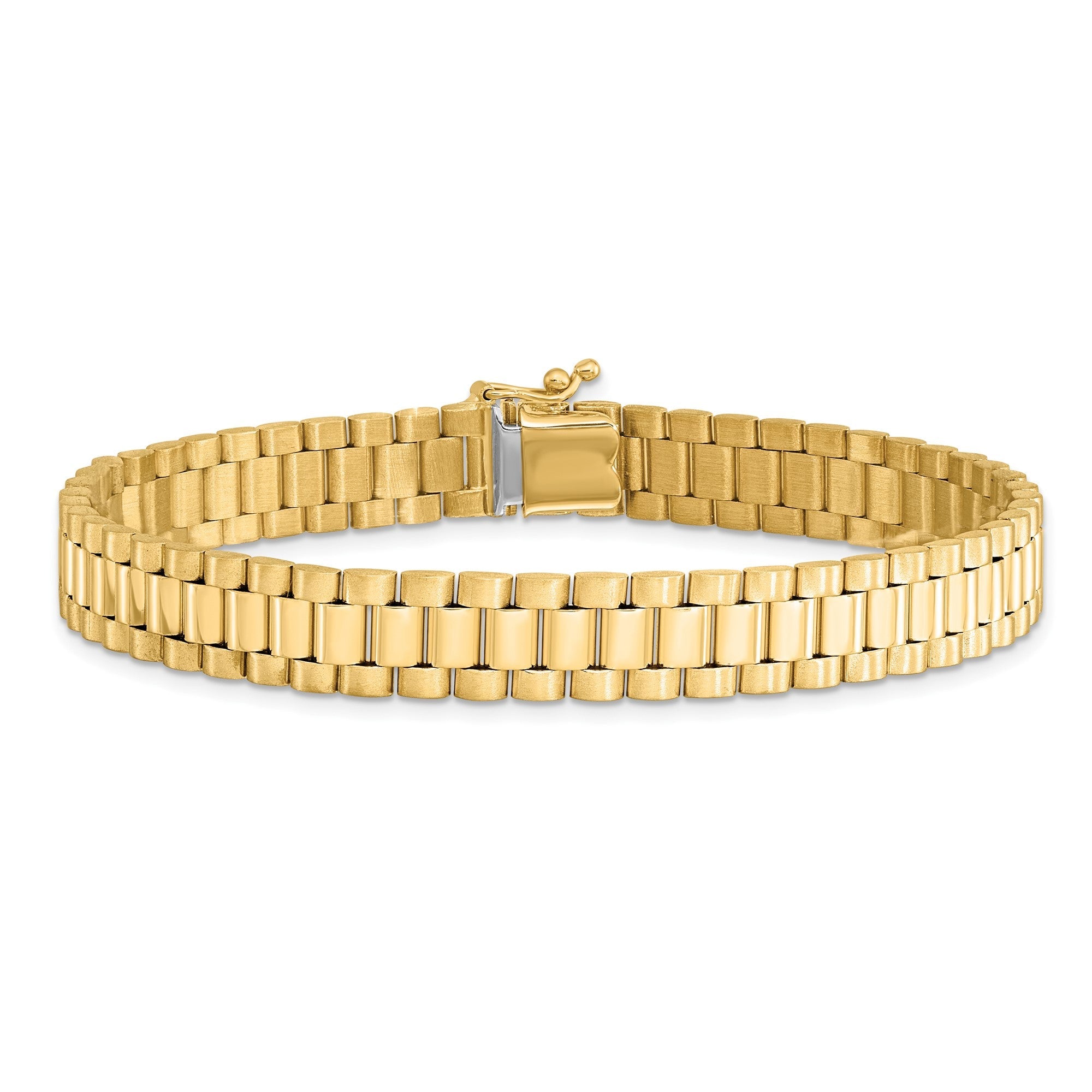 14k Yellow Gold Polished and Satin Mens Rolex Style Link Bracelet 8 Inch - JewelryAffairs