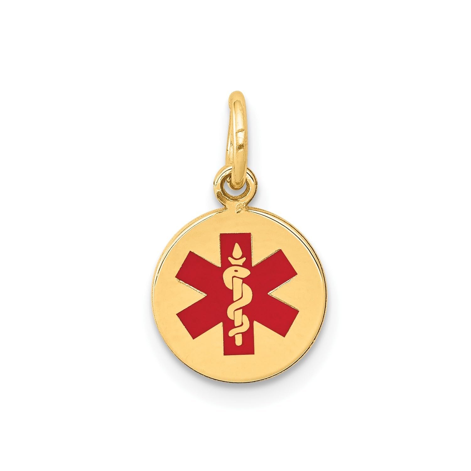 14k Yellow Gold Red Enamel Medical Alert Disc Pendant, 15mm - JewelryAffairs
