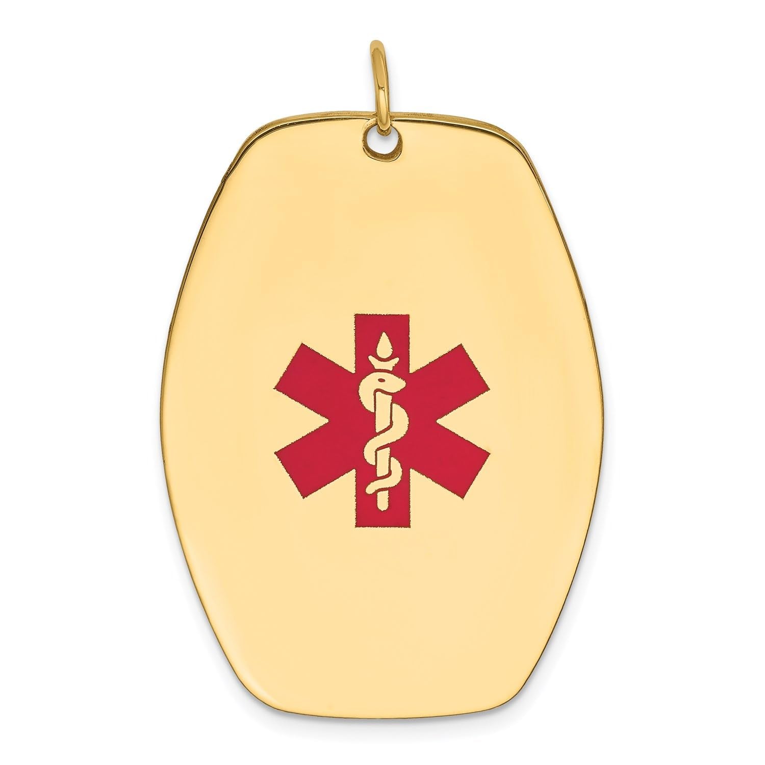 14k Yellow Gold Red Enamel Medical Alert Dog Tag Pendant, 39x27mm - JewelryAffairs