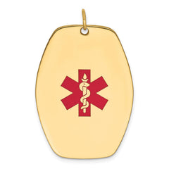 14k Yellow Gold Red Enamel Medical Alert Dog Tag Pendant, 39x27mm - JewelryAffairs