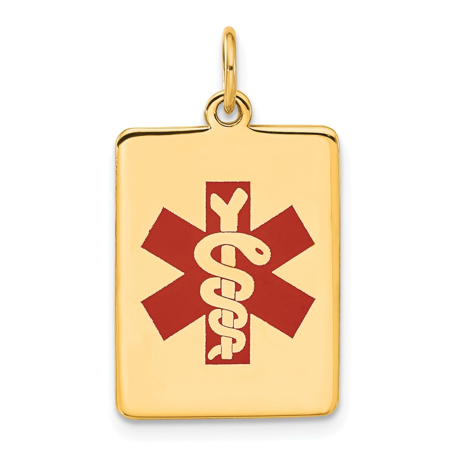 14k Yellow Gold Red Enamel Medical Alert Dog Tag Pendant,25x15 - JewelryAffairs