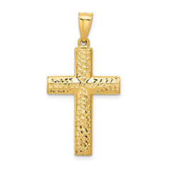 14K Yellow Gold Reversible Textured High Polished Cross Pendant, 36x18mm - JewelryAffairs