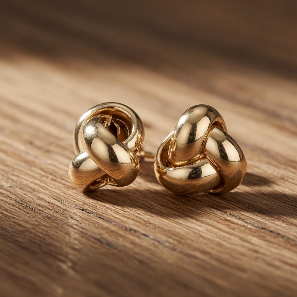 14k Yellow Gold Single Row Love Knot Stud Earrings, 9mm - JewelryAffairs