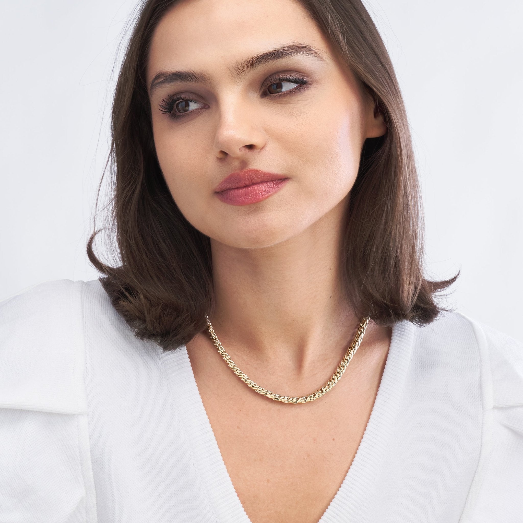14K Yellow Gold Twisted Cable Chain Necklace and Bracelet 6.5mm Width and Bracelet