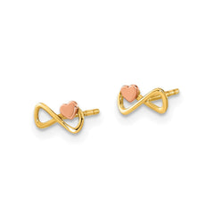 14K Yellow Gold Two Tone Infinity with Heart Post Stud Earrings, 4x7mm - JewelryAffairs