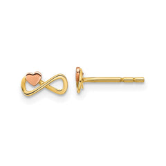 14K Yellow Gold Two Tone Infinity with Heart Post Stud Earrings, 4x7mm - JewelryAffairs