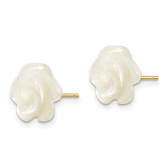 14k Yellow Real Gold Mother of Pearl Flower Stud Earrings, 10mm - JewelryAffairs