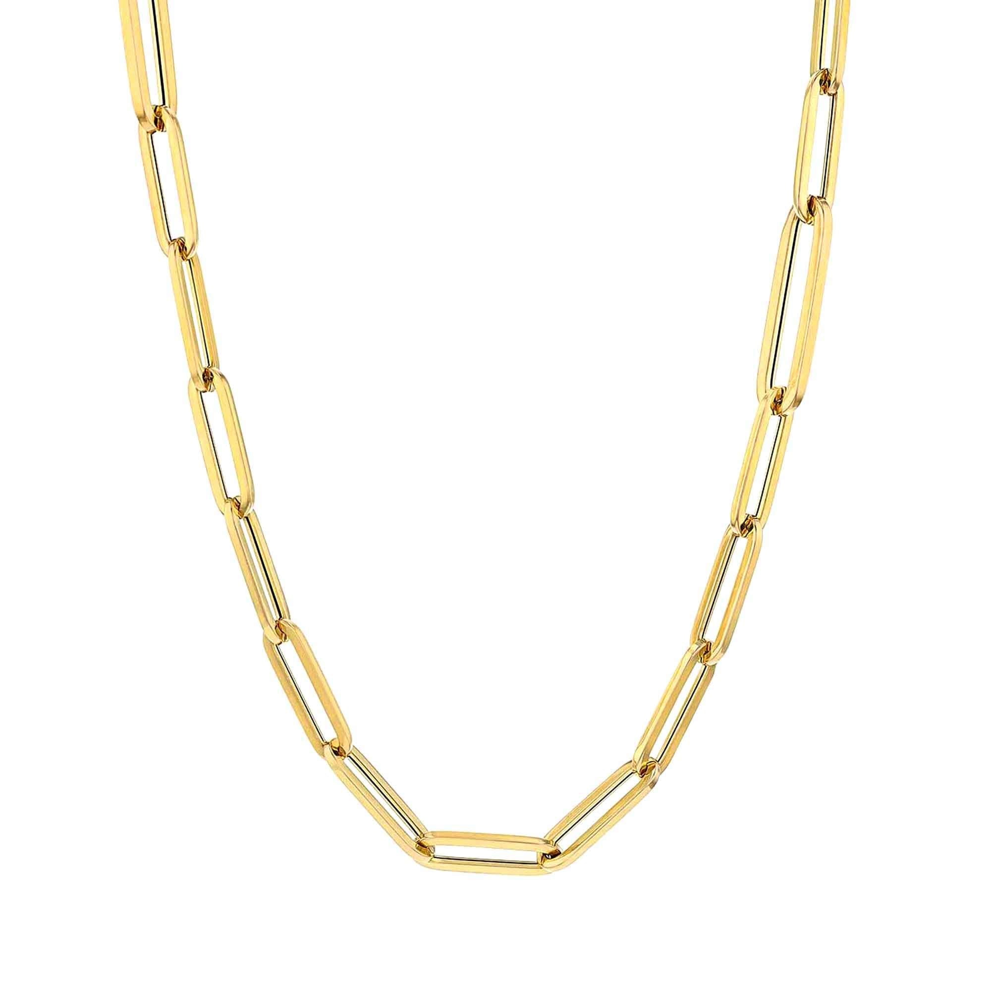 14k Yellow Real Gold Paperclip Chain Necklace, 3mm