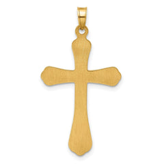 14k Yellow Real Gold Polished and Grooved Hollow Cross Pendant, 35x20mm - JewelryAffairs