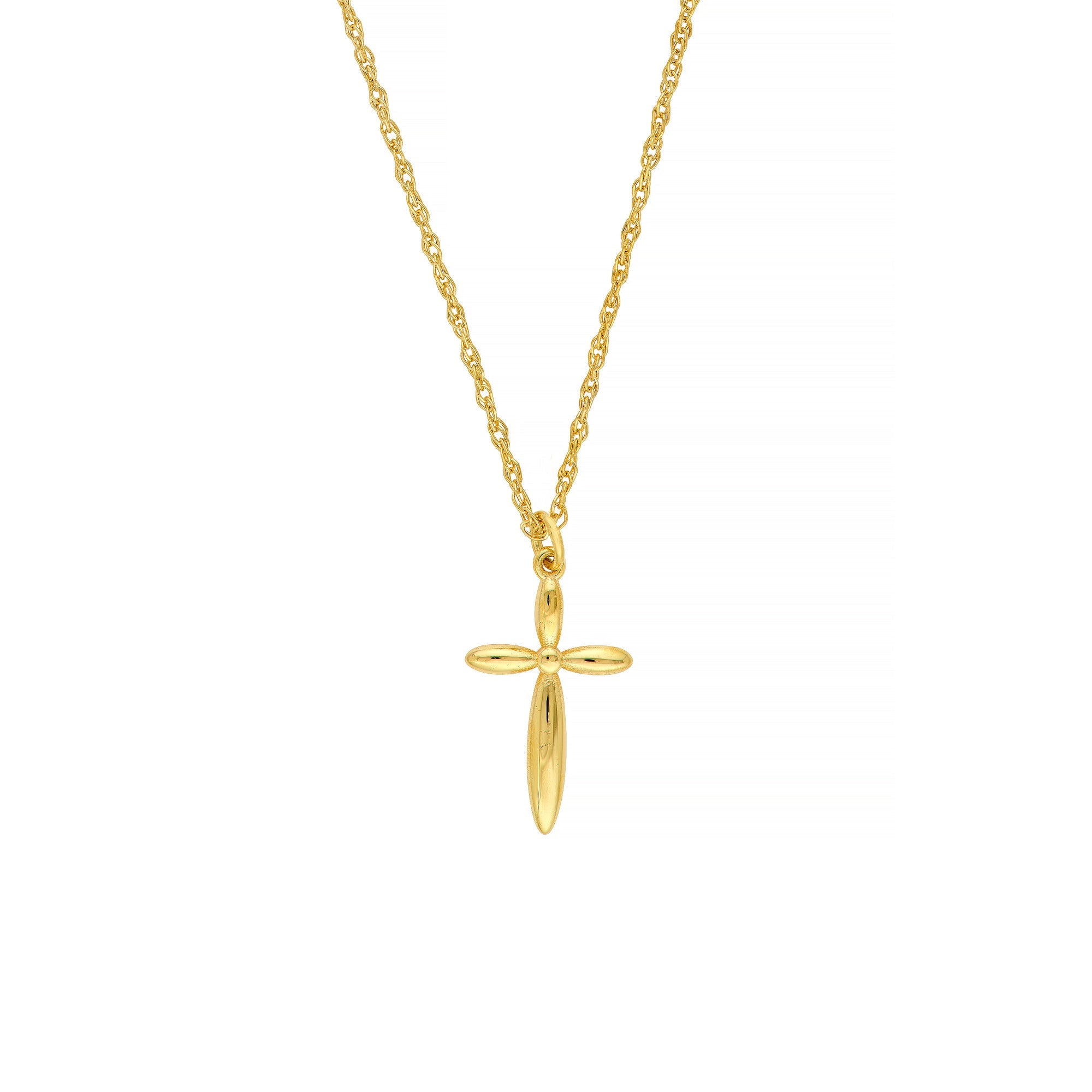 14k Yellow Real Gold Puffy Cross Pendant Necklace, 18"