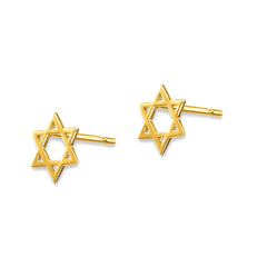 14k Yellow Real Solid Gold Star of David Stud Earrings - JewelryAffairs