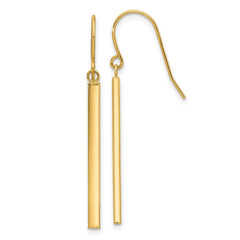 14K Yellow Gold Bar Drop Style Dangle Earrings