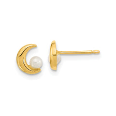 14K Yellow Gold Half Moon 2.5-3mm Freshwater Cultured Pearl Post Stud Earrings