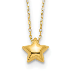 14k Yellow Gold High Polished Puffed Star Pendant Necklace, 16.5 Inches
