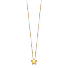 14k Yellow Gold High Polished Puffed Star Pendant Necklace, 16.5 Inches