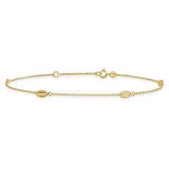 14K Yellow Gold Polished Oval Charm Anklet, 9 inch + 1 inch Extension