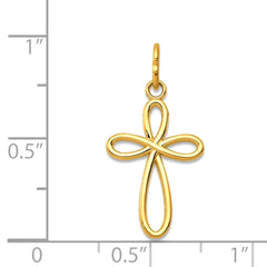 14k Yellow Gold Small Ribbon Cross Religious Pendant
