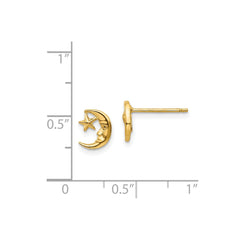 14k Yellow Real Gold Moon and Star Post Stud Earrings