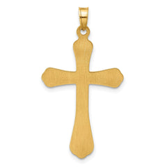 14k Yellow Real Gold Polished and Grooved Hollow Cross Pendant, 35x20mm