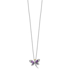Sterling Silver and 14K Yellow Gold Amethyst and Diamond Dragonfly Necklace, 18 to 20 Adjustable