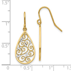 10K Yellow Gold Diamond-Cut Filigree Tear Drop Wire Earrings