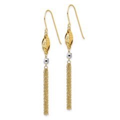 14k Two-tone Yellow Gold Bead and Chain Dangle Earrings, 55mm Length