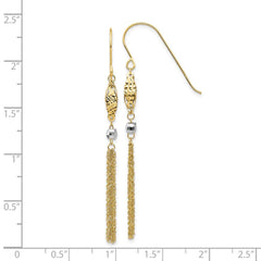 14k Two-tone Yellow Gold Bead and Chain Dangle Earrings, 55mm Length