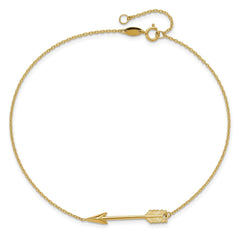 14k Real Yellow Solid Gold High Polished Arrow Anklet, Adjustable 9 to 10