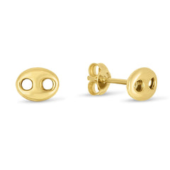 14K Real Gold Mariner Link Button Stud Earrings