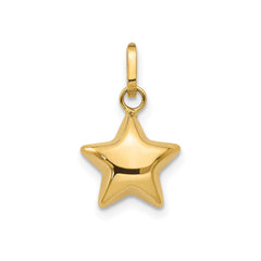 14K Yellow Gold 3D Puffed Star Charm Pendant, 14x10mm