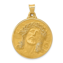 14k Real Yellow Gold Polished and Satin Face of Jesus Medal Pendant, 33x28mm