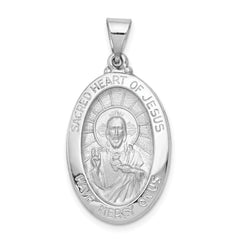 14k Real White Gold Polished and Satin Sacred Heart Jesus Charm Pendant, 27x17mm