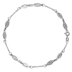 14K White Gold Fancy Ladies Anklet, 10