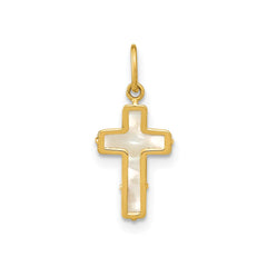 14K Real Yellow Gold High Polished Mother of Pearl Cross Pendant, 12x8mm