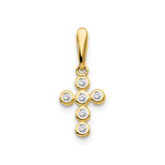 14k Real Solid Gold CZ Small Cross Pendant Charm, 10x7mm