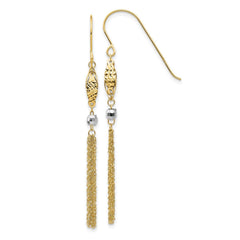 14k Two-tone Yellow Gold Bead and Chain Dangle Earrings, 55mm Length