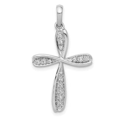 14k Real Solid White Gold 1/15ct. Diamond Cross Pendant Charm, 31x17mm