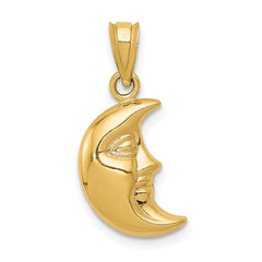 14k Yellow Gold Crescent Moon Pendant, 21x10mm