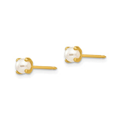 24k Gold Plated Stainless Steel Inverness 4mm Simulated Pearl Stud Earrings - JewelryAffairs