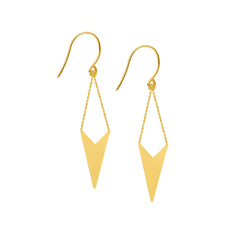 14K Yellow Gold Shiny Drop Triangle Earrings