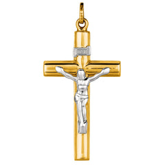 14k 2 Tone Gold Round Tube Crucifix Pendant fine designer jewelry for men and women
