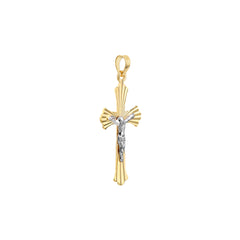 14k Two-Tone Gold Fluted Crucifix Christian Pendant, 1 Inch Length
