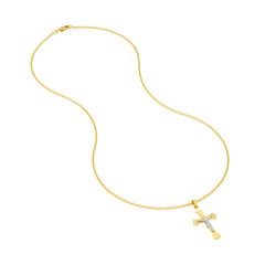 14k Two-Tone Gold Fluted Crucifix Christian Pendant, 1 Inch Length