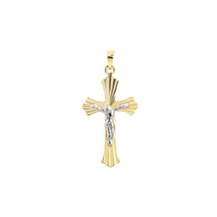 14k Two-Tone Gold Fluted Crucifix Christian Pendant, 1 Inch Length